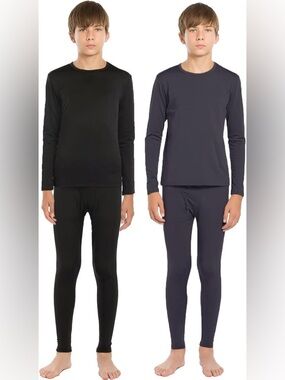 ViCherub Boys XL Thermal Long Johns 2 Pack Set Black/Gray Fleece Lined